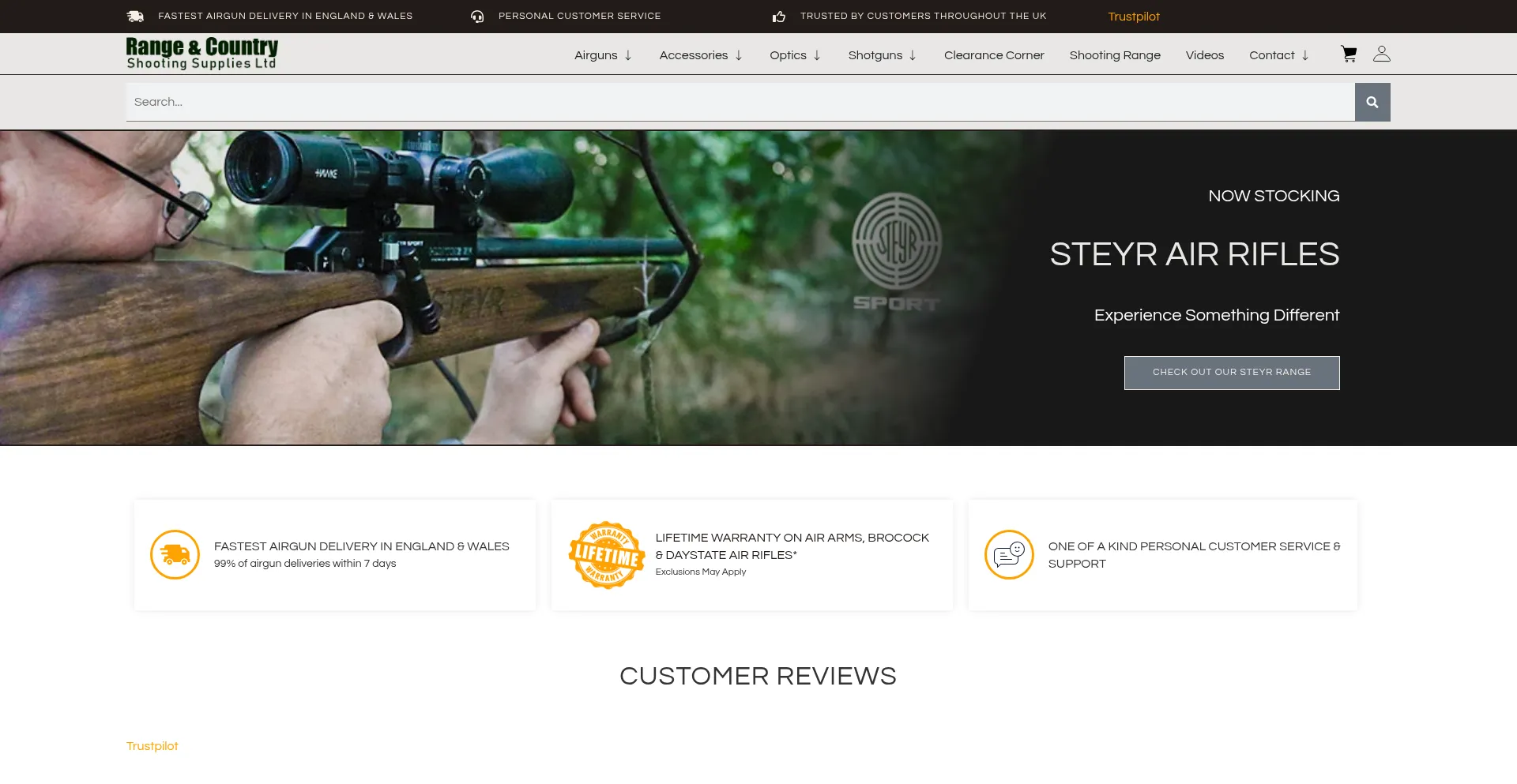 Website screenshot of Rangeandcountry.co.uk