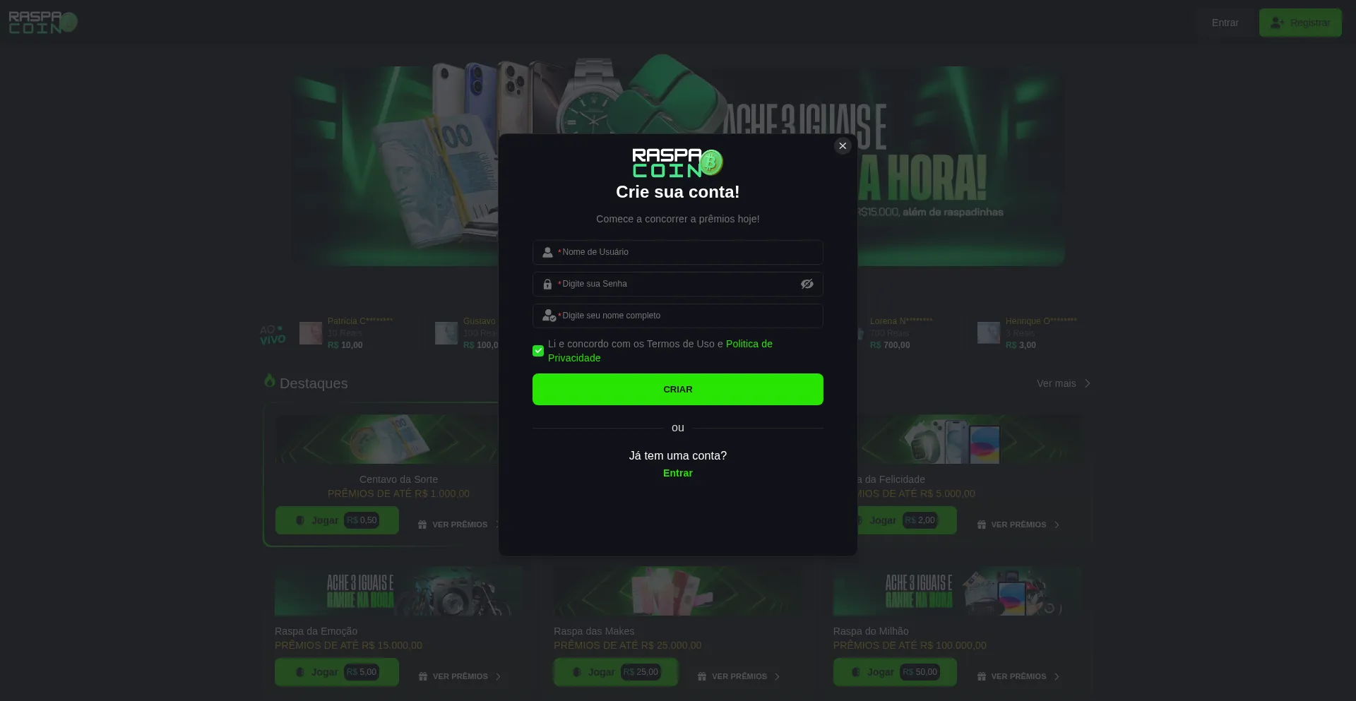 Website screenshot of Raspacoin.top