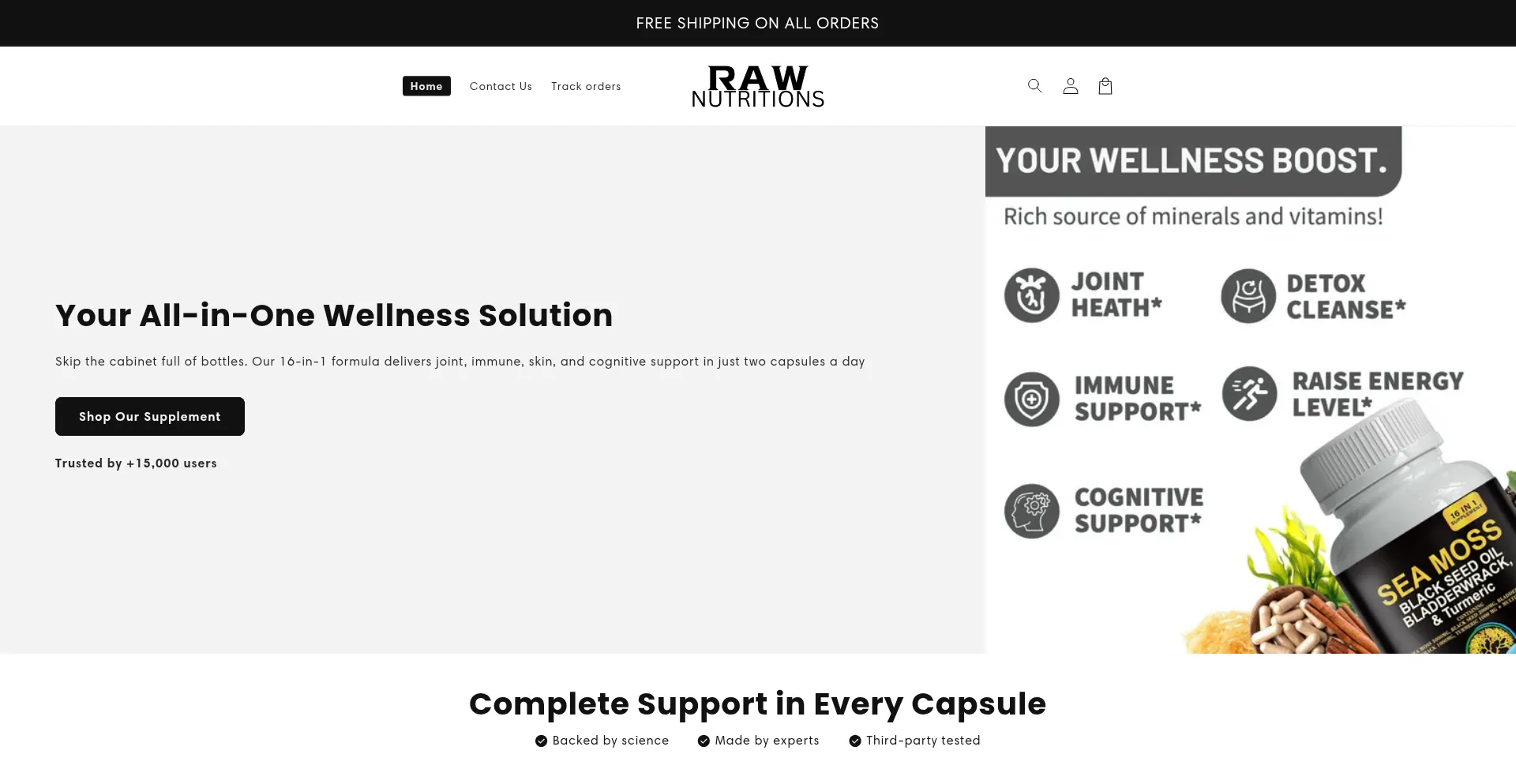 Website screenshot of Rawnutritions.store