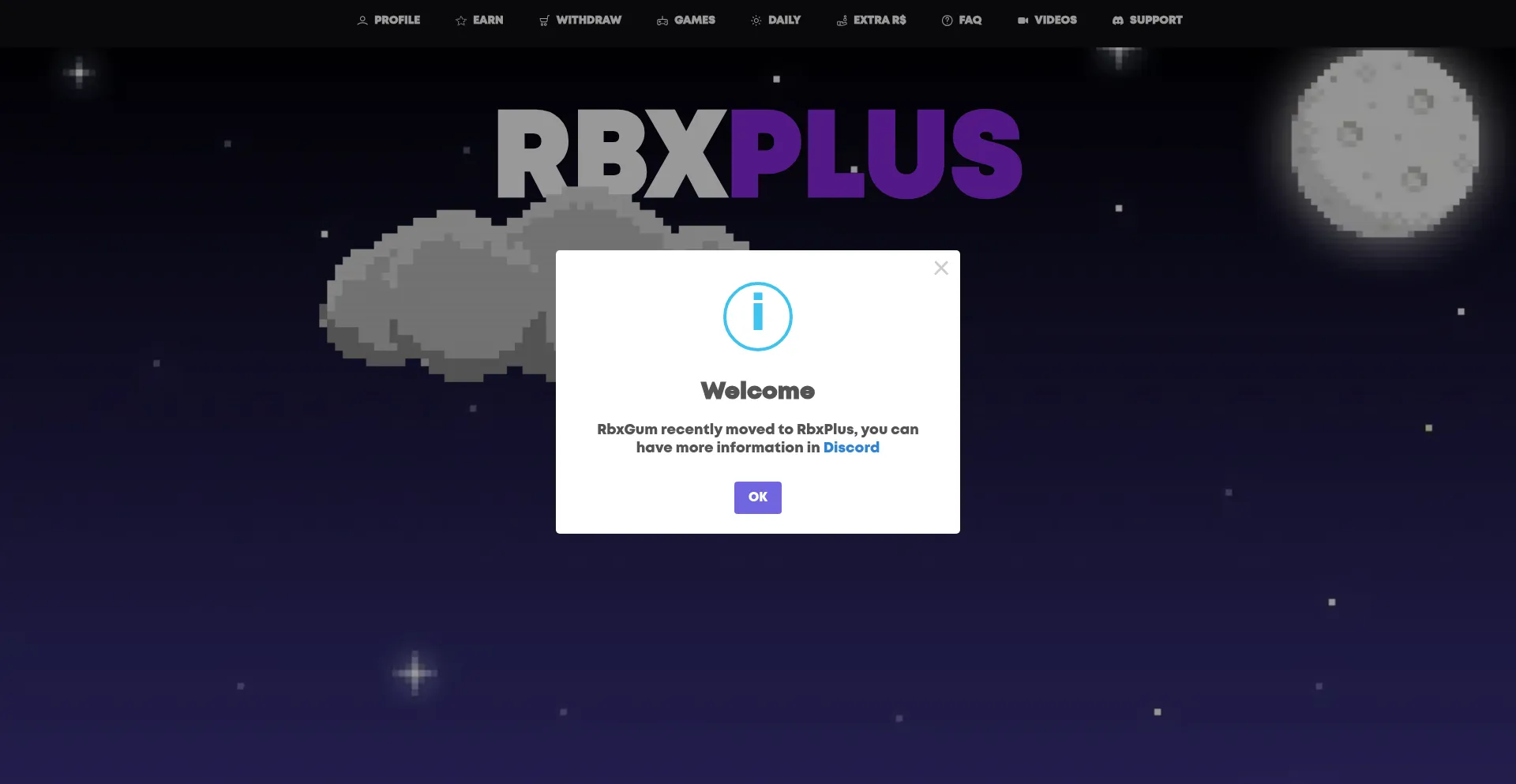 Website screenshot of Rbxplus.com