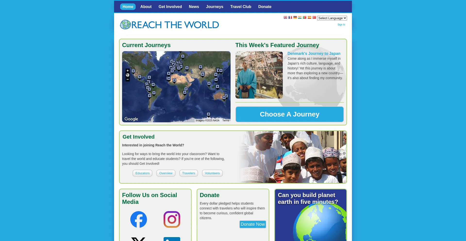 Website screenshot of Reachtheworld.org