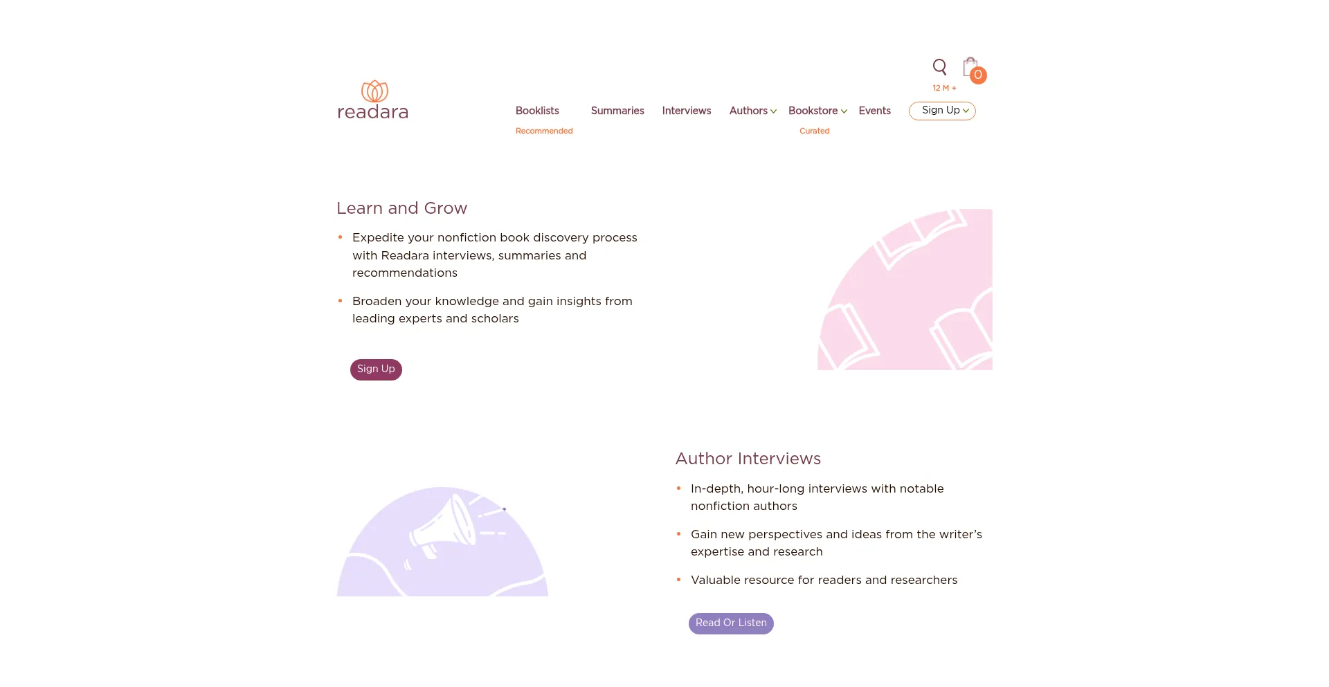 Website screenshot of Readara.com