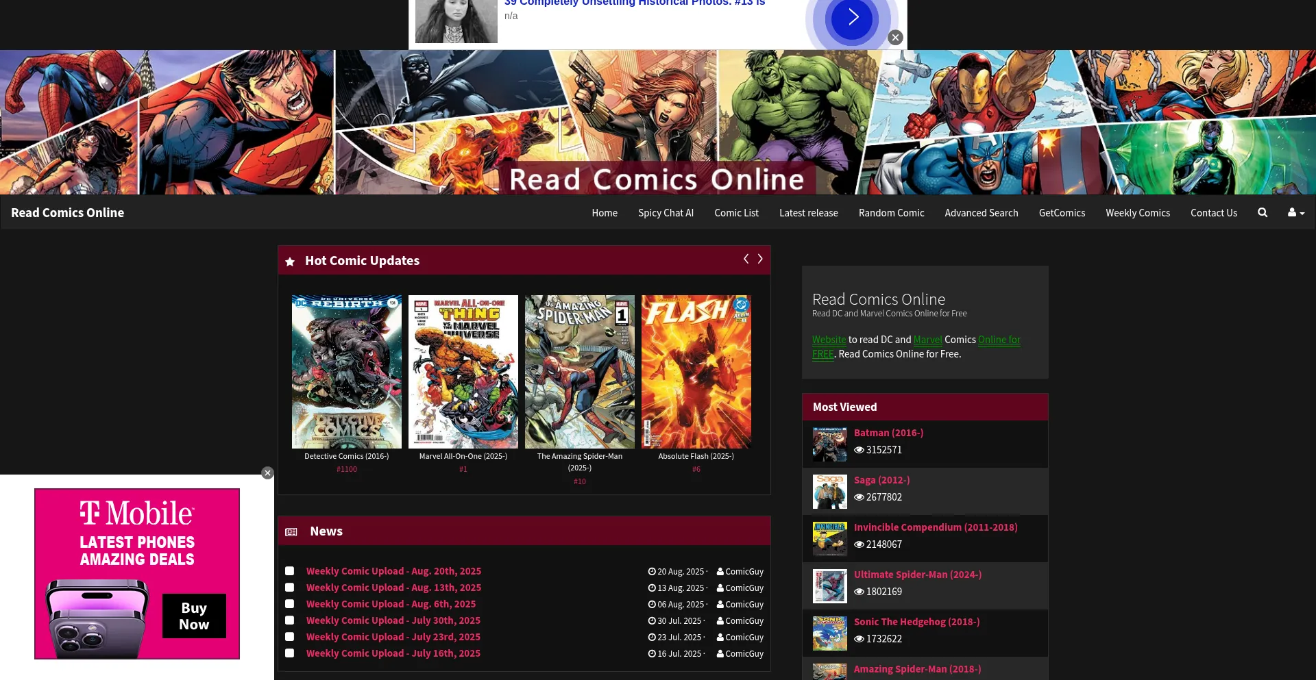 Website screenshot of Readcomicsonline.ru