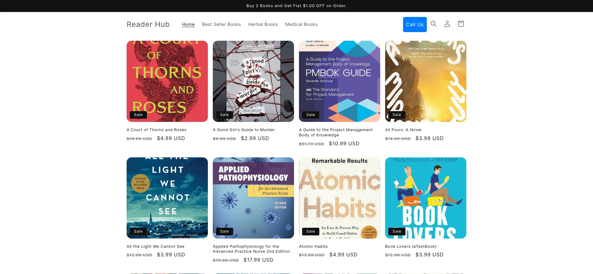 Website screenshot of Readershub4u.myshopify.com