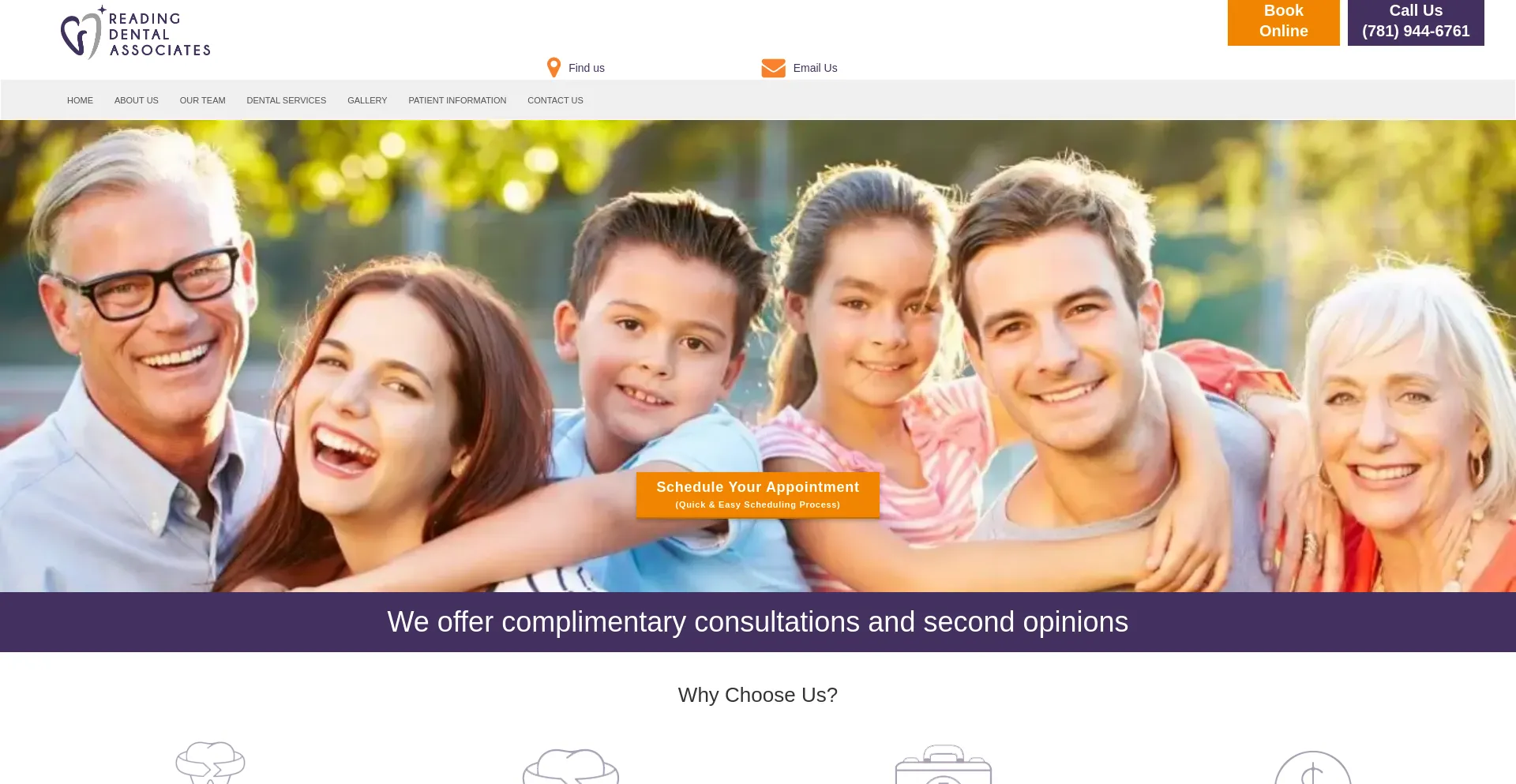 Website screenshot of Readingdentalma.com