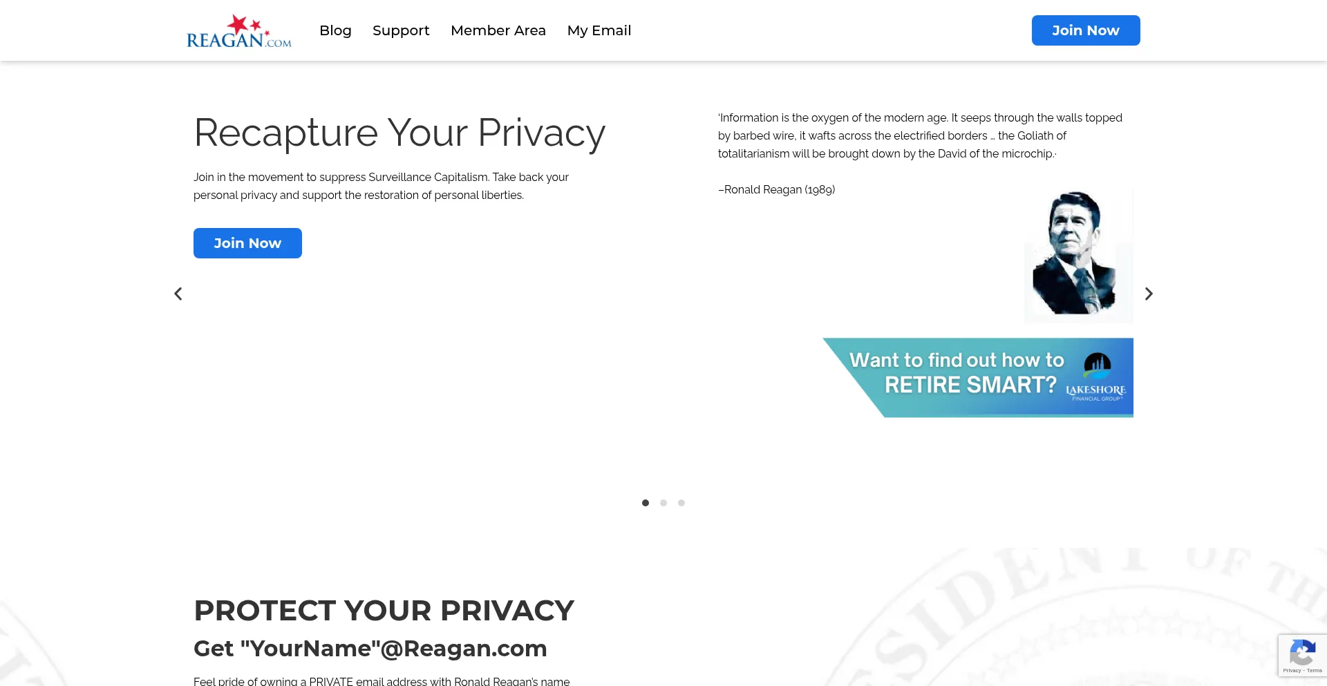 Website screenshot of Reagan.com