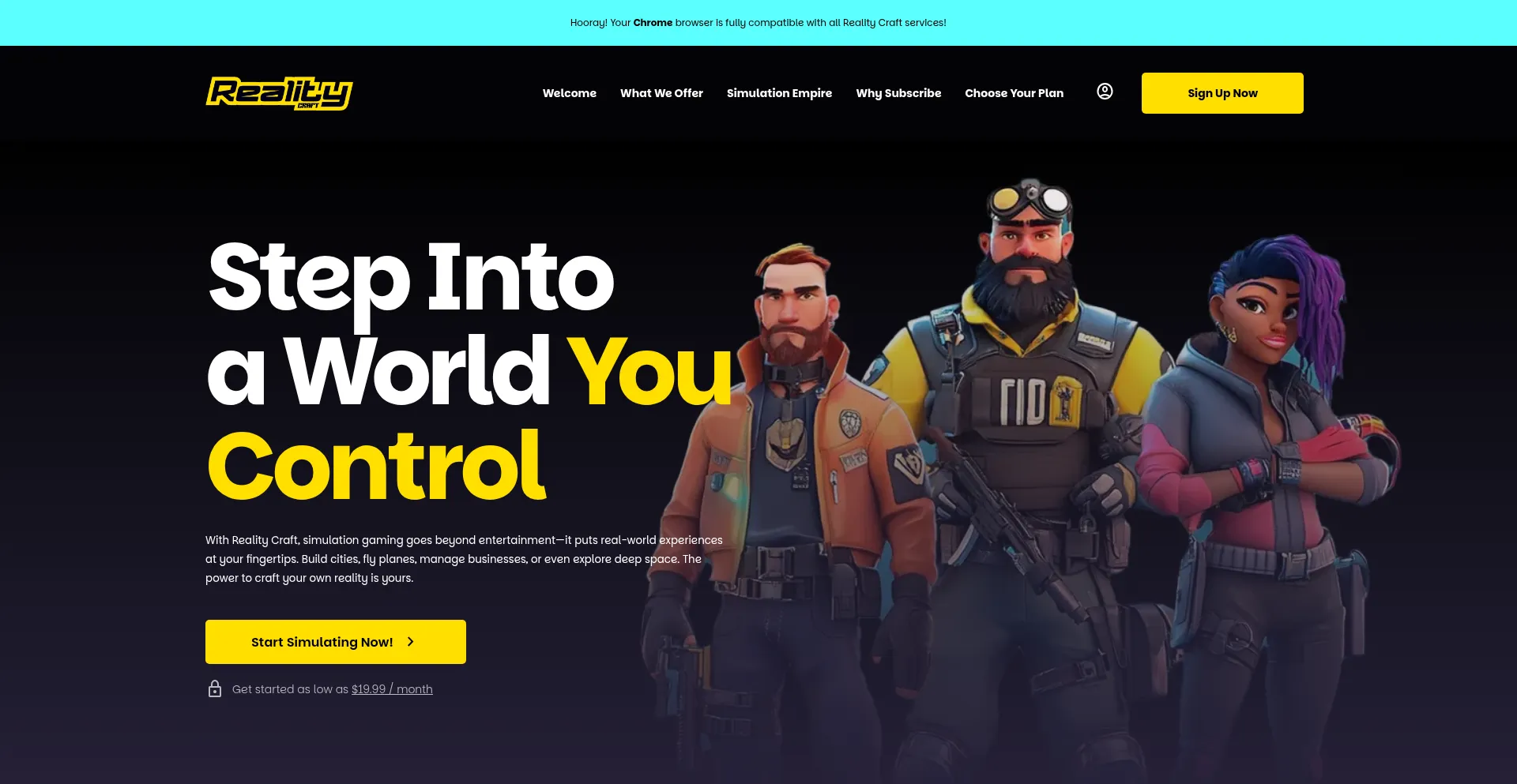 Website screenshot of Realitycraft.games