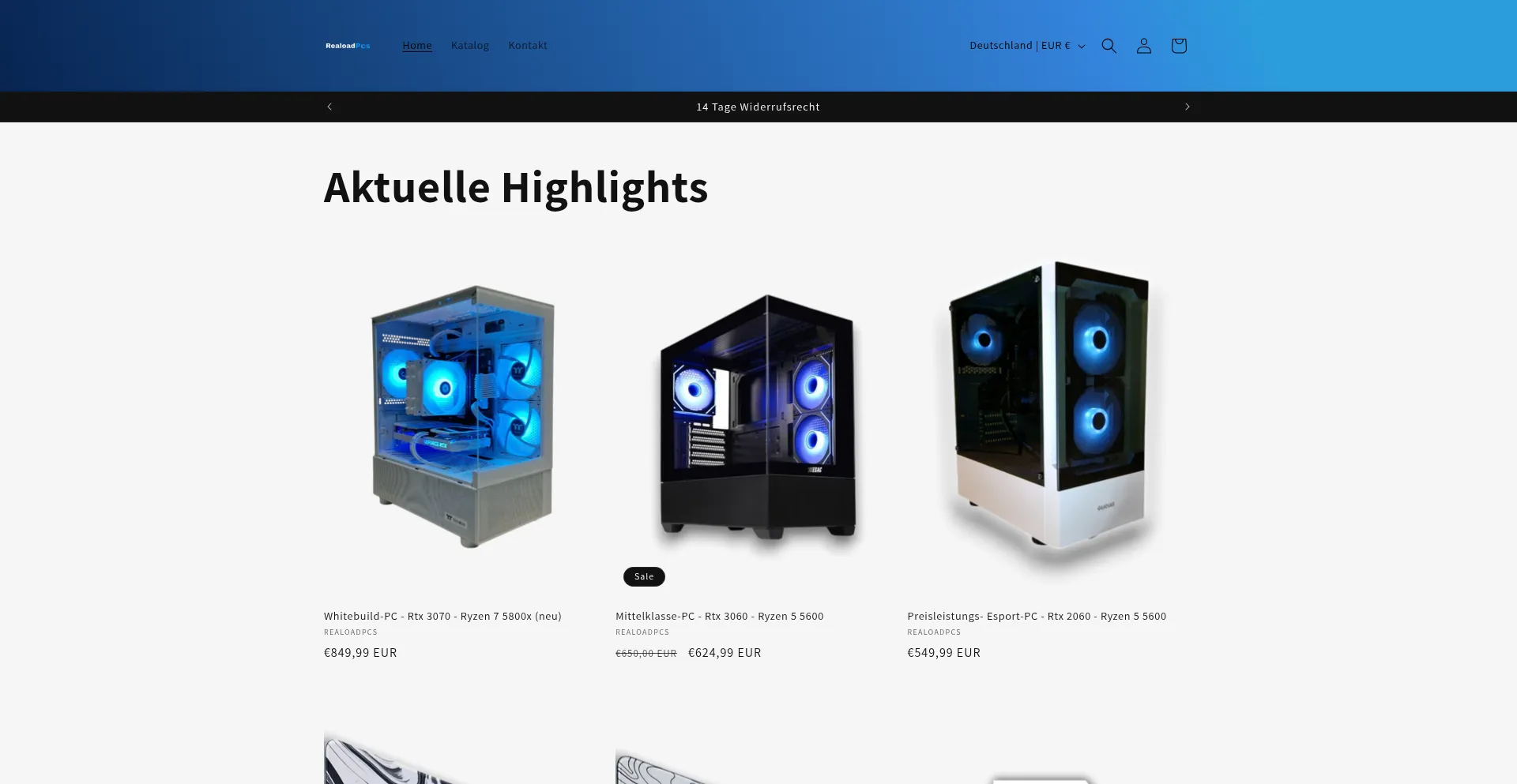Website screenshot of Realoadpcs.de