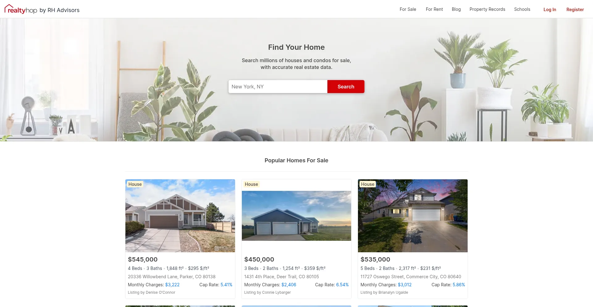 Website screenshot of Realtyhop.com