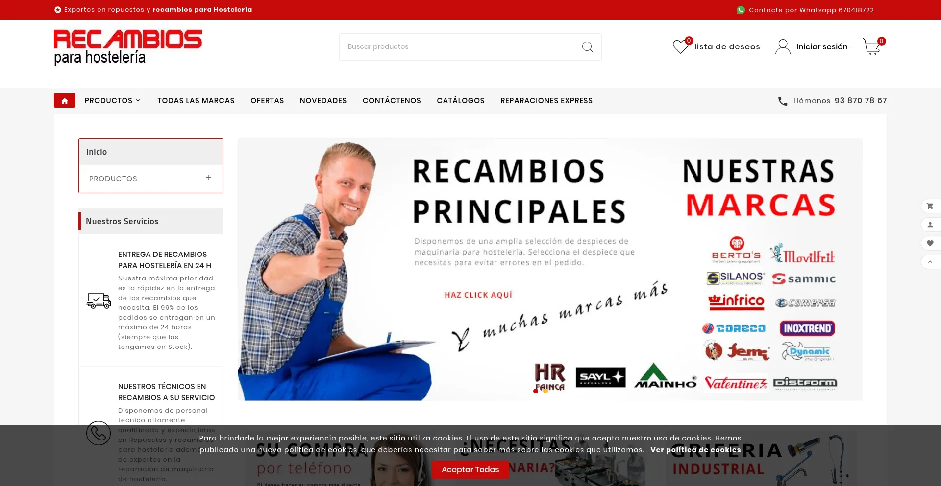 Website screenshot of Recambioshosteleria.com