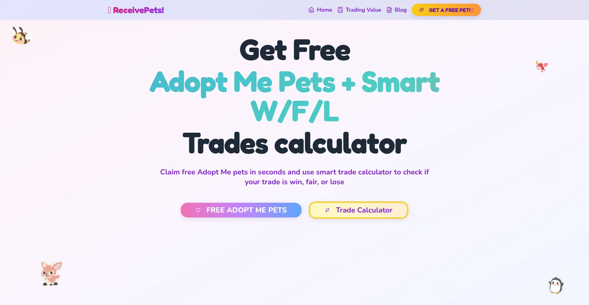 Website screenshot of Receivepets.com