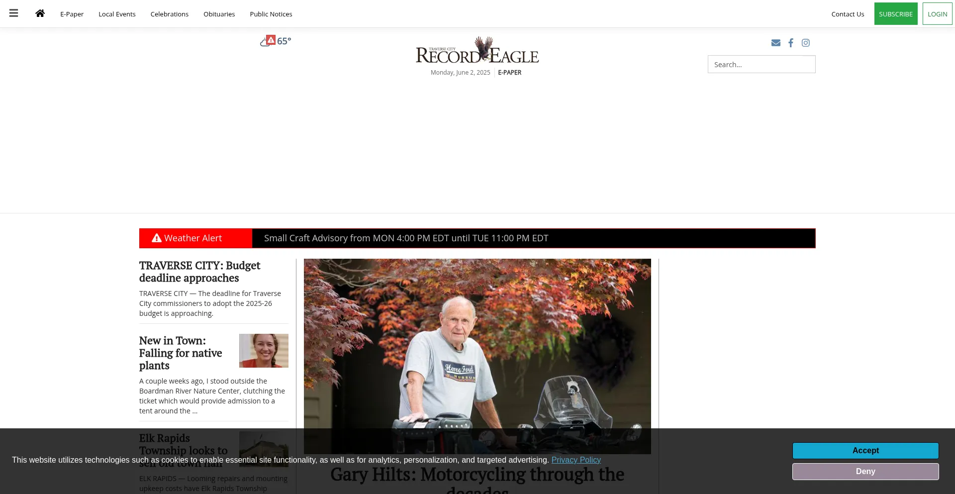 Website screenshot of Record-eagle.com