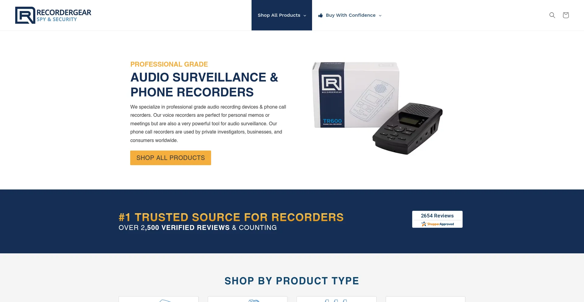 Website screenshot of Recordergear.com
