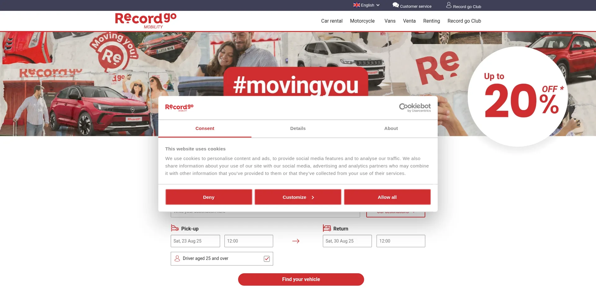 Website screenshot of Recordrentacar.com