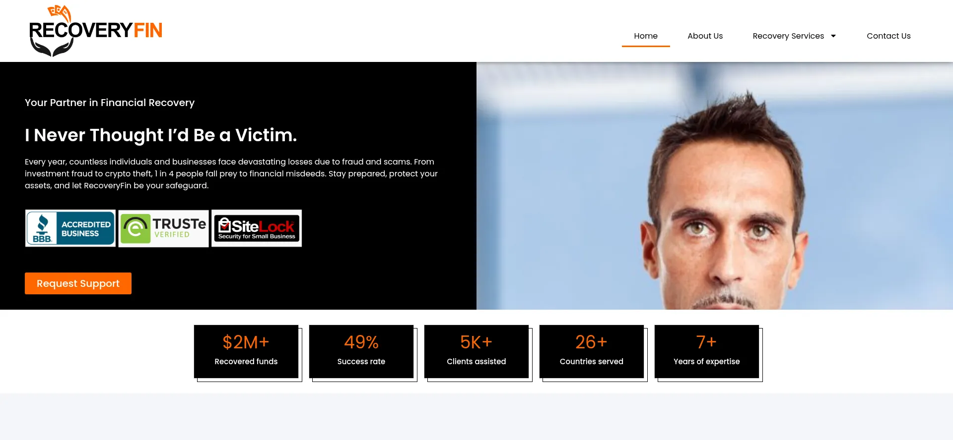 Website screenshot of Recoveryfin.com