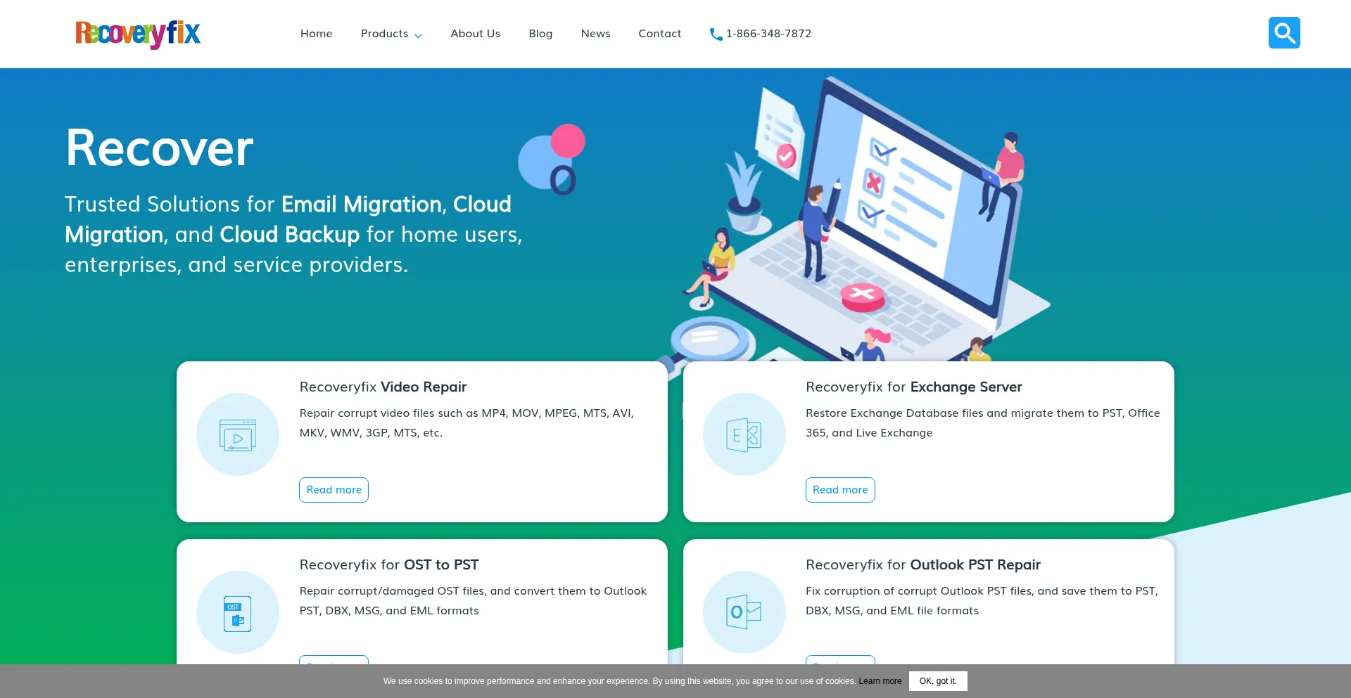 Website screenshot of Recoveryfix.com