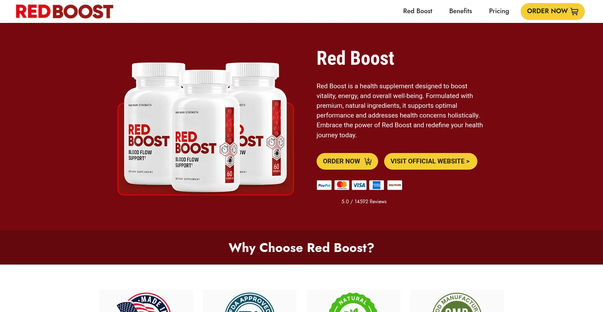 Website screenshot of Redboostpills.com