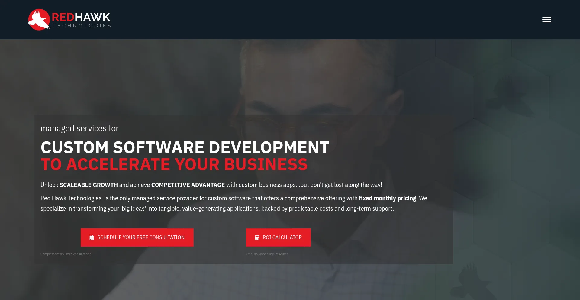 Website screenshot of Redhawk-tech.com