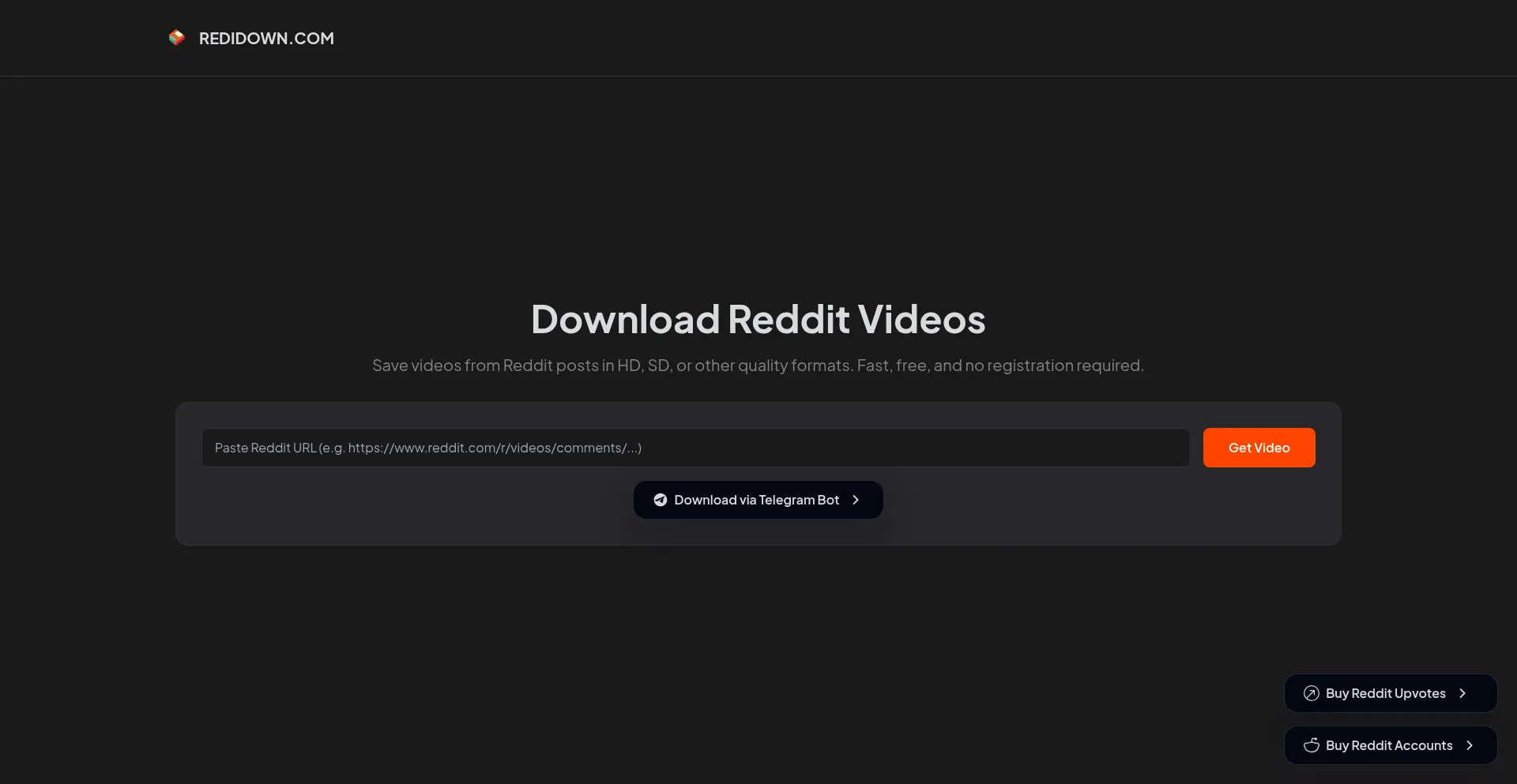 Website screenshot of Redidown.com