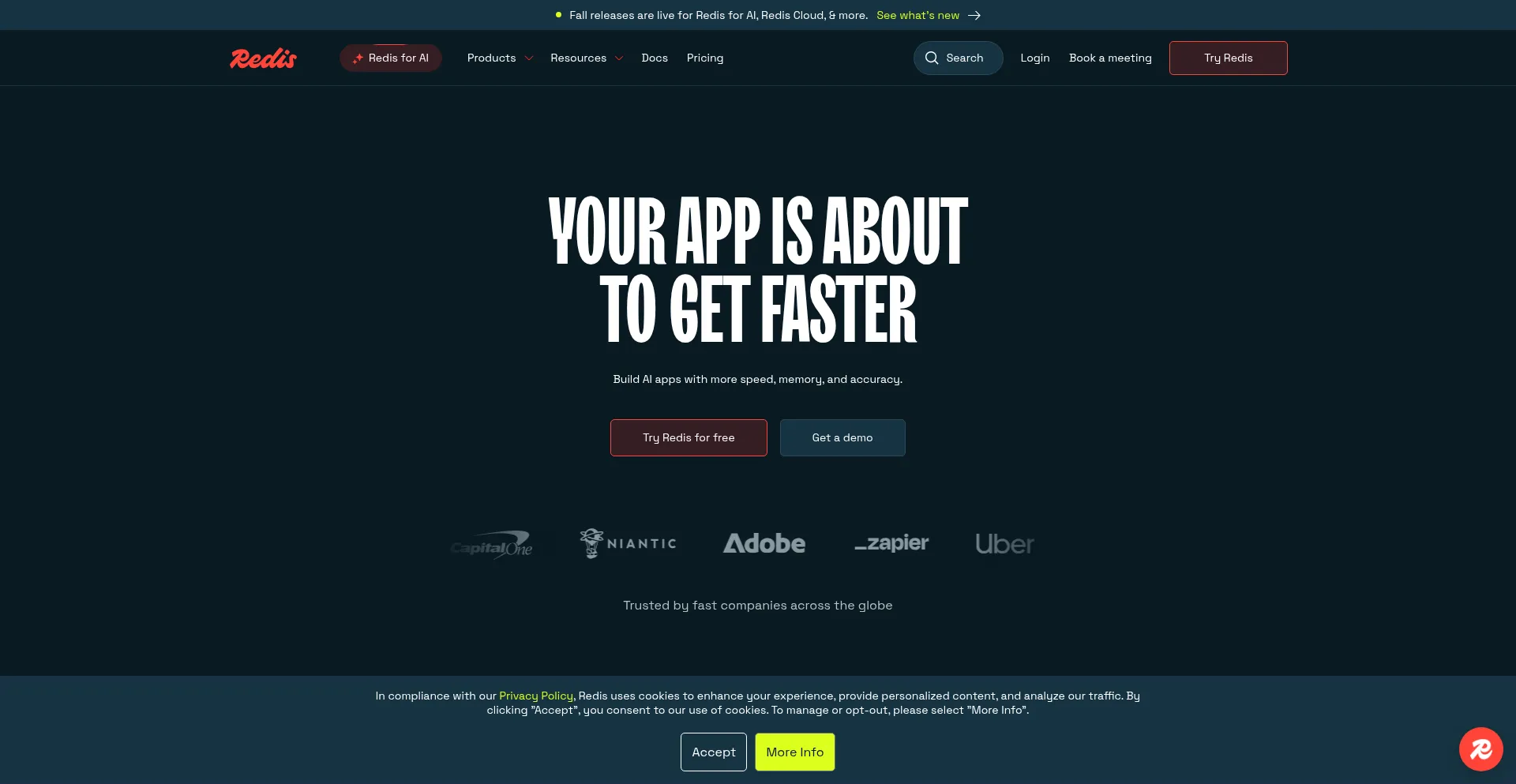 Website screenshot of Redis.io