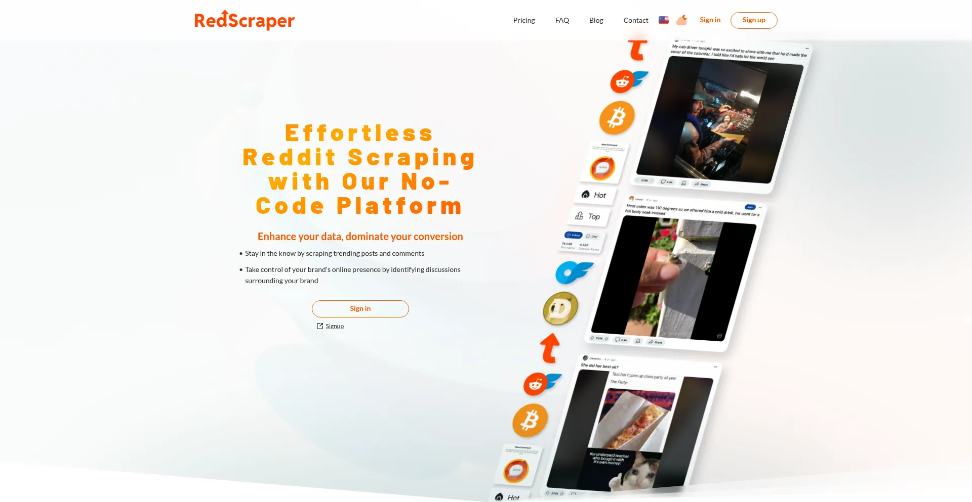 Website screenshot of Redscraper.io