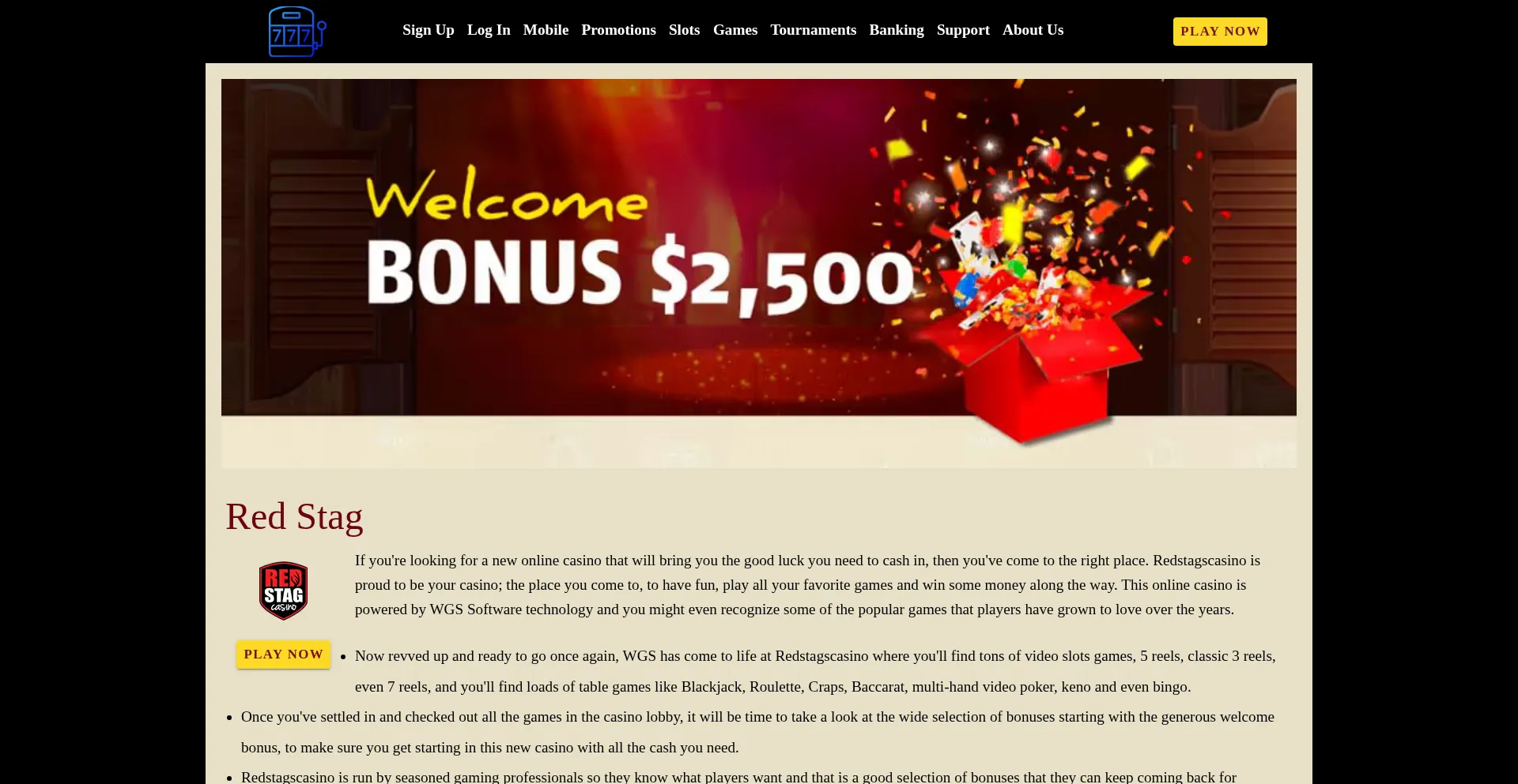 Website screenshot of Redstagscasino.com