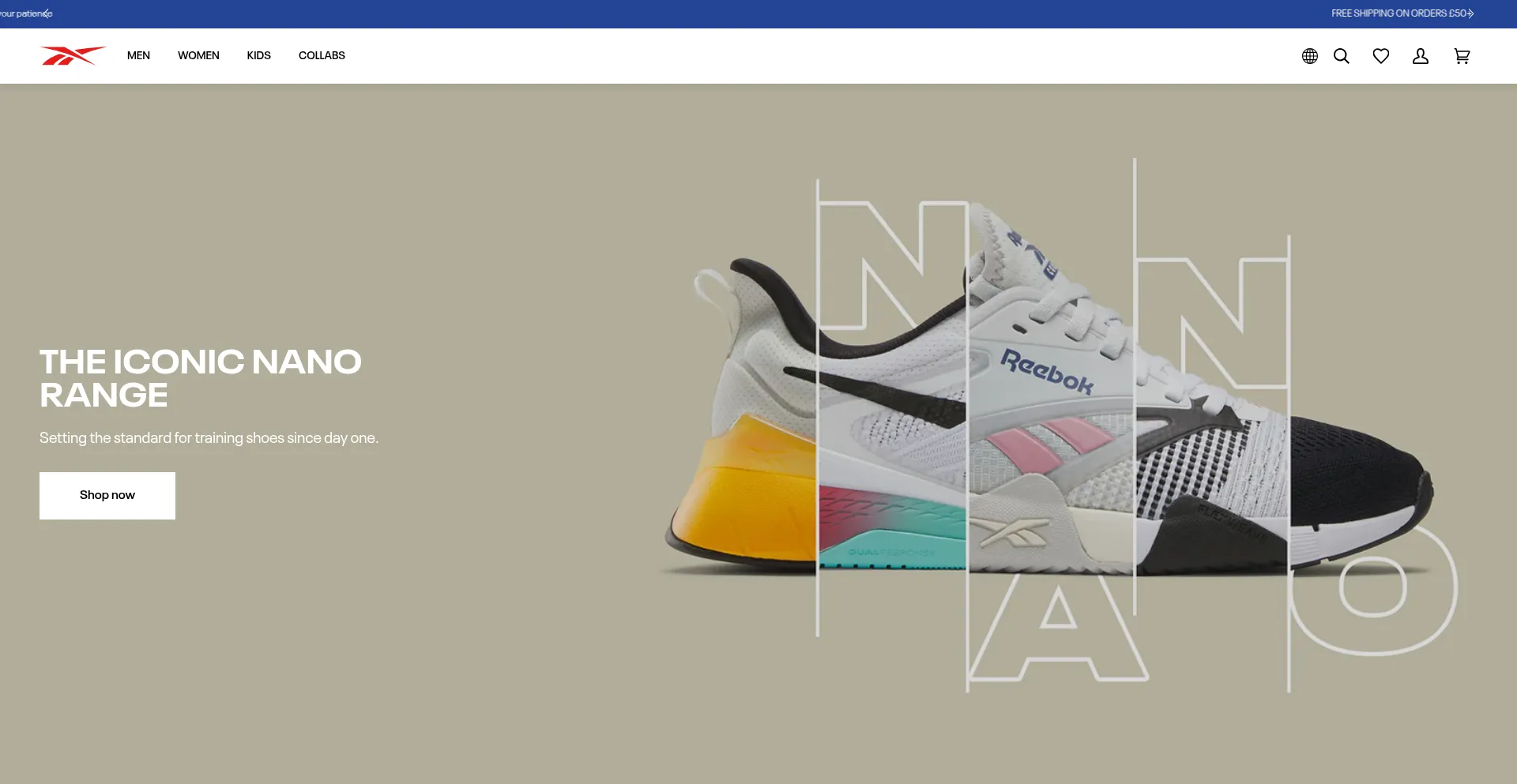 Website screenshot of Reebok.co.uk