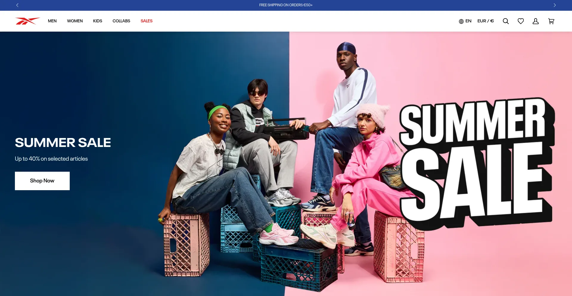 Website screenshot of Reebok.eu
