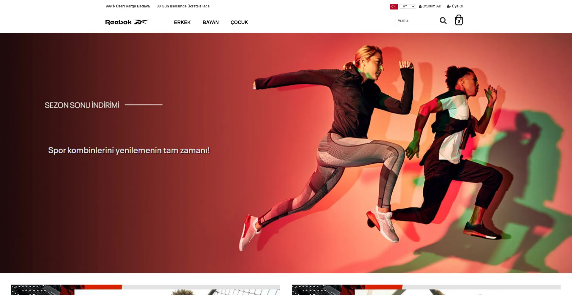 Website screenshot of Reeboksonlineturkey.com