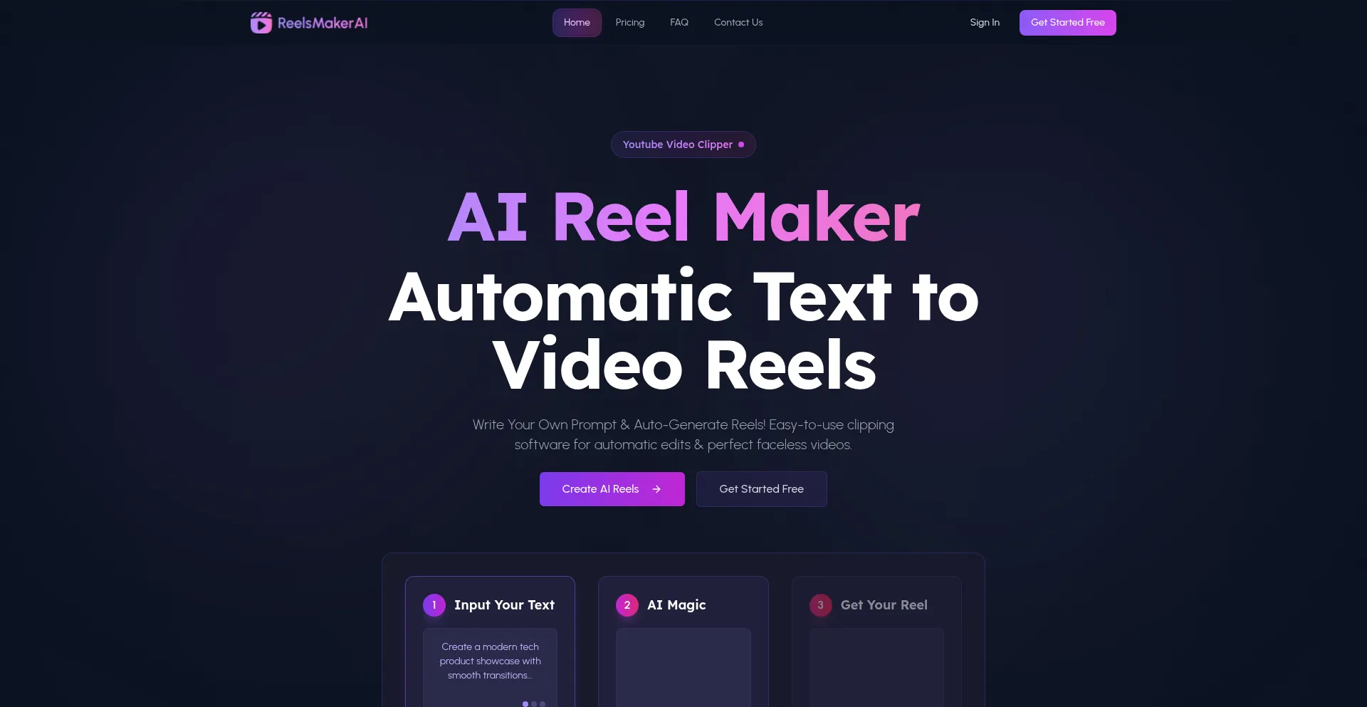 Website screenshot of Reelsmakerai.com