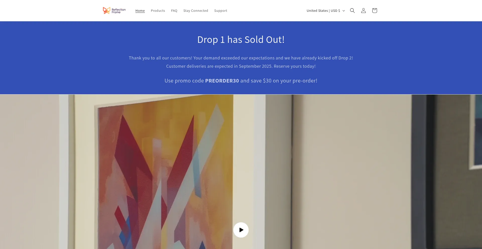 Website screenshot of Reflectionframe.com