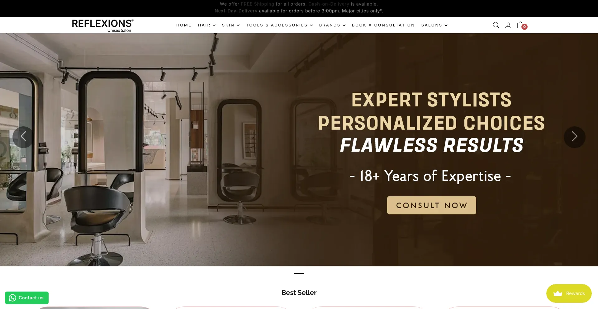 Website screenshot of Reflexions.in