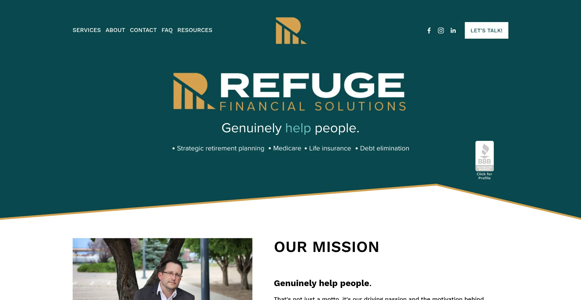 Website screenshot of Refugefinancialsolutions.com