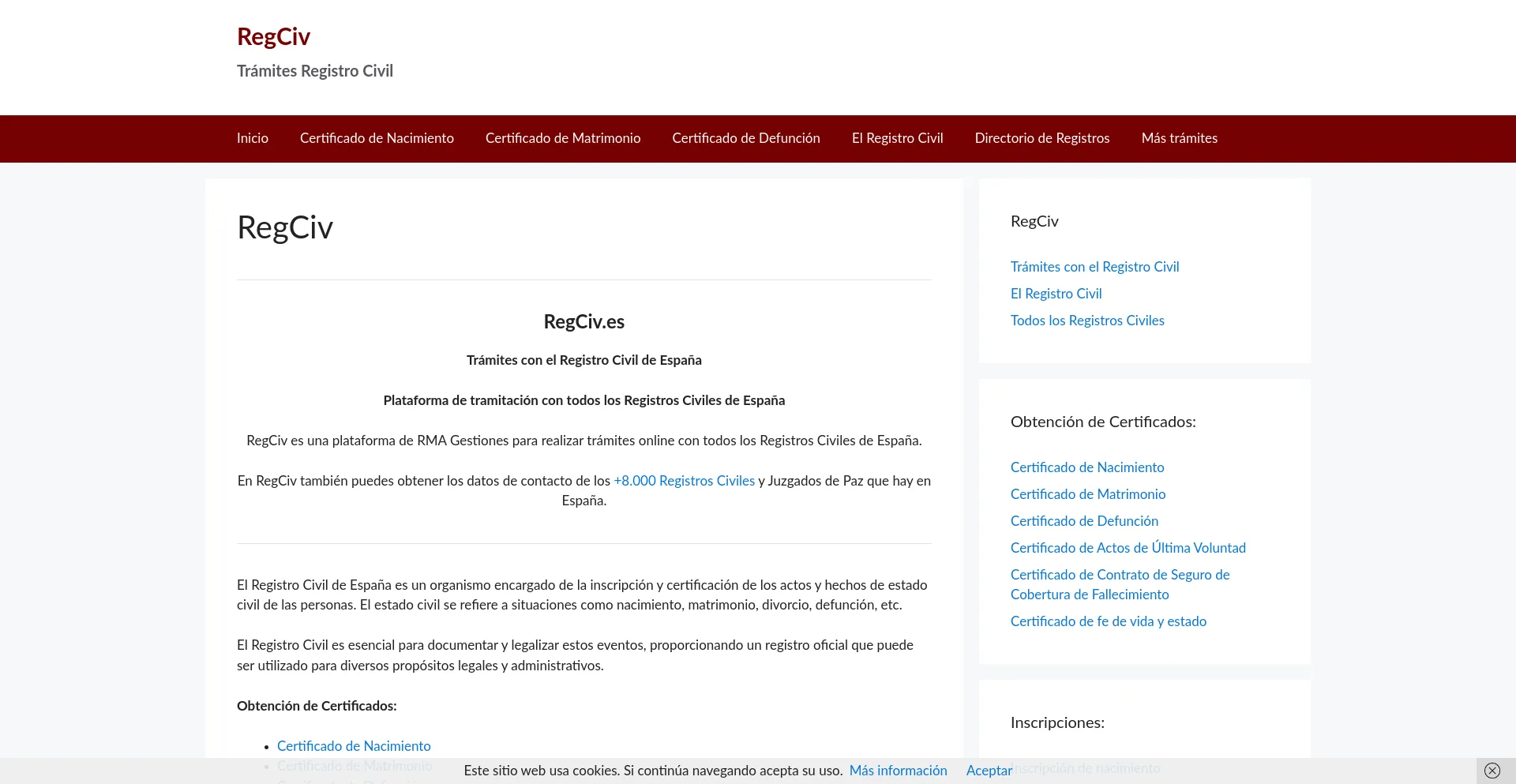Website screenshot of Regciv.es