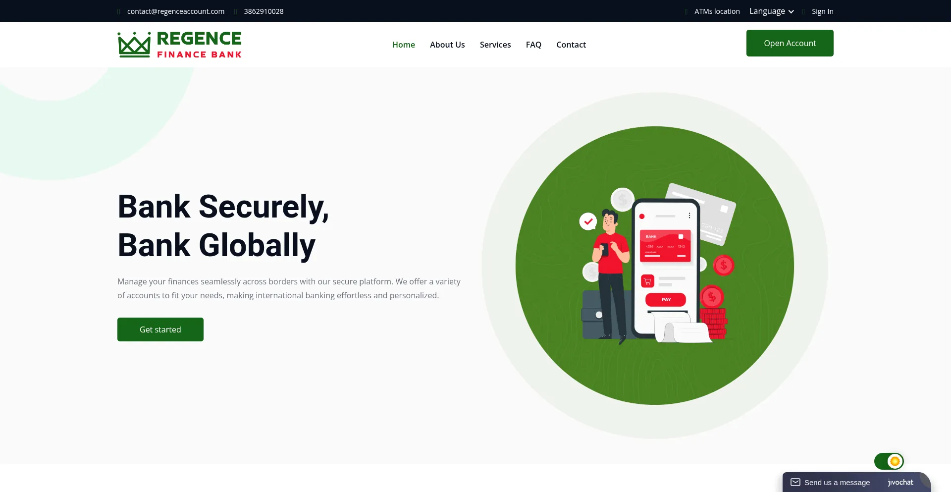 Website screenshot of Regenceaccount.com