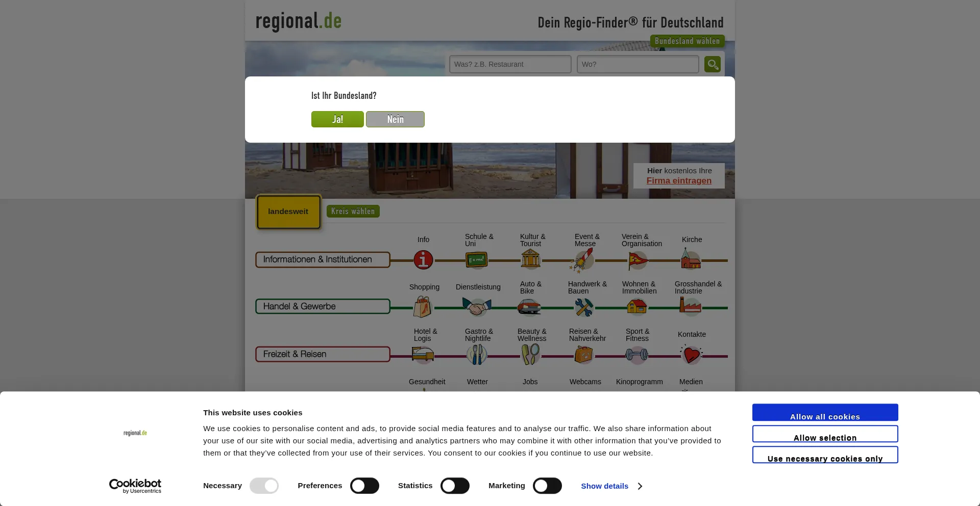 Website screenshot of Regional.de