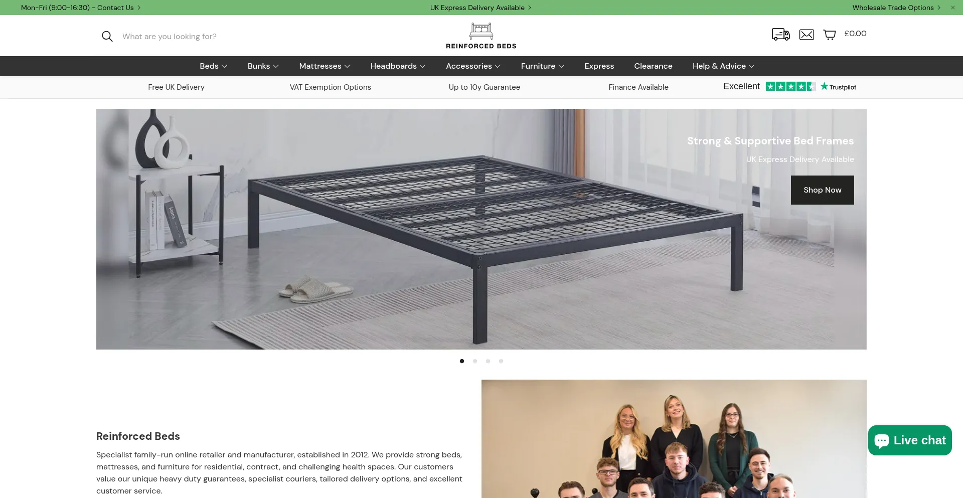 Website screenshot of Reinforcedbeds.co.uk