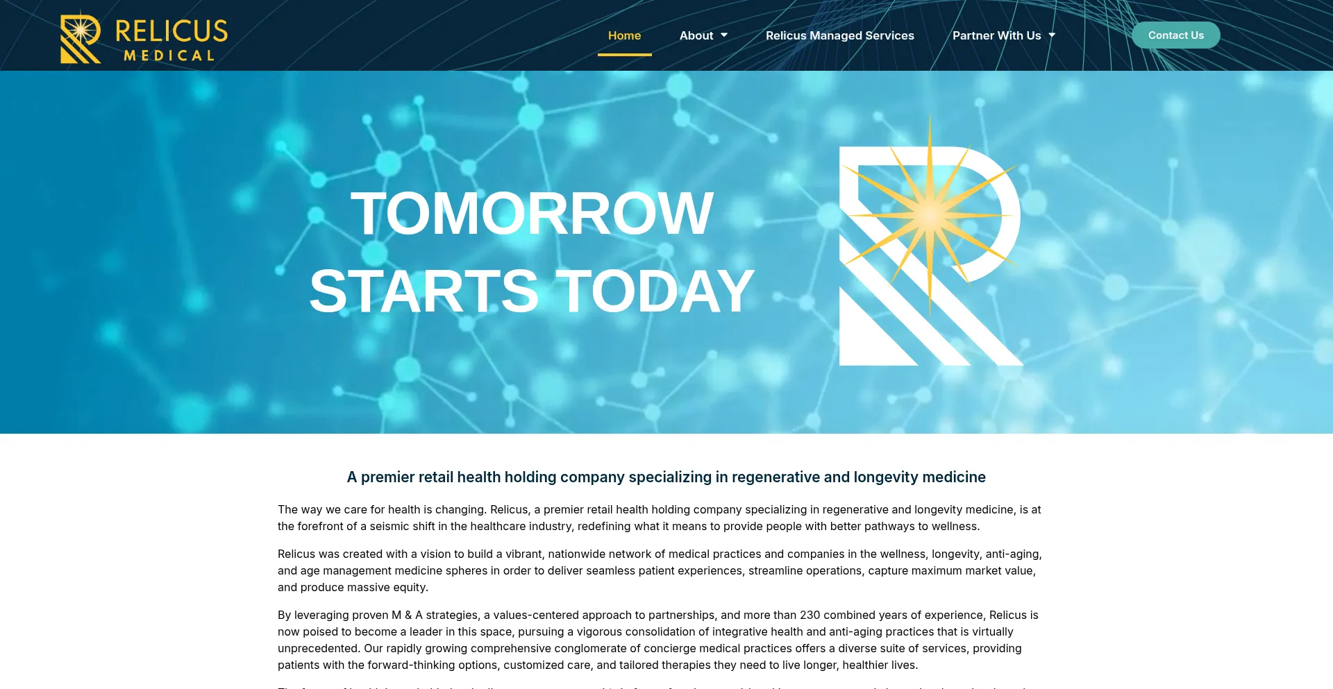 Website screenshot of Relicusmedical.com
