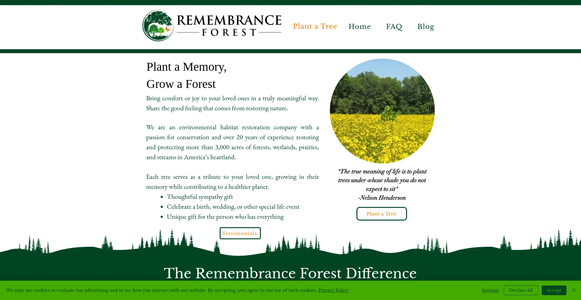 Website screenshot of Remembranceforest.com