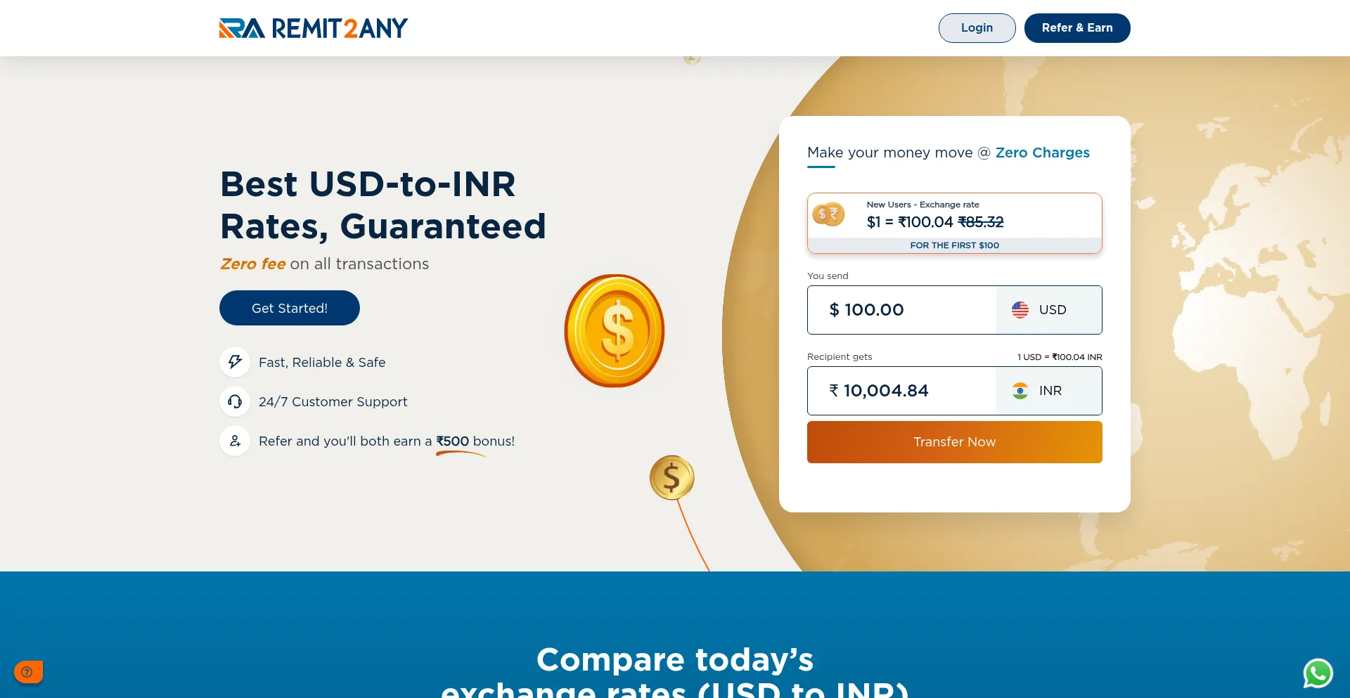 Website screenshot of Remit2any.com