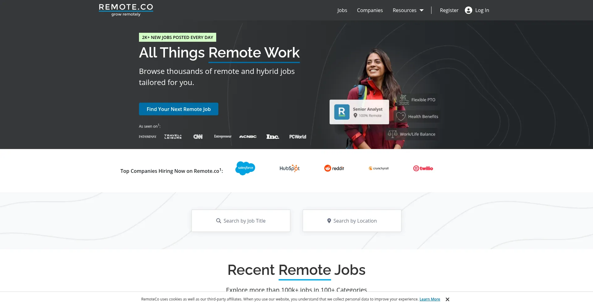 Website screenshot of Remote.co