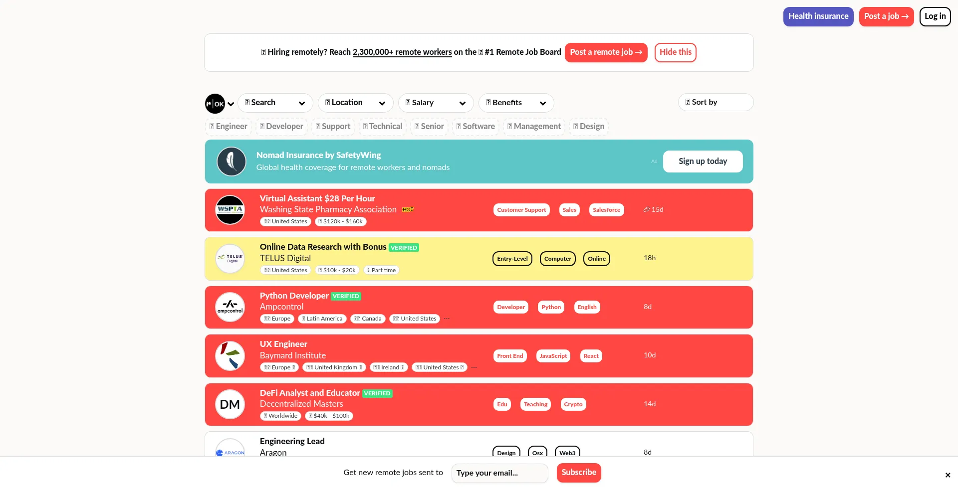 Website screenshot of Remoteok.com