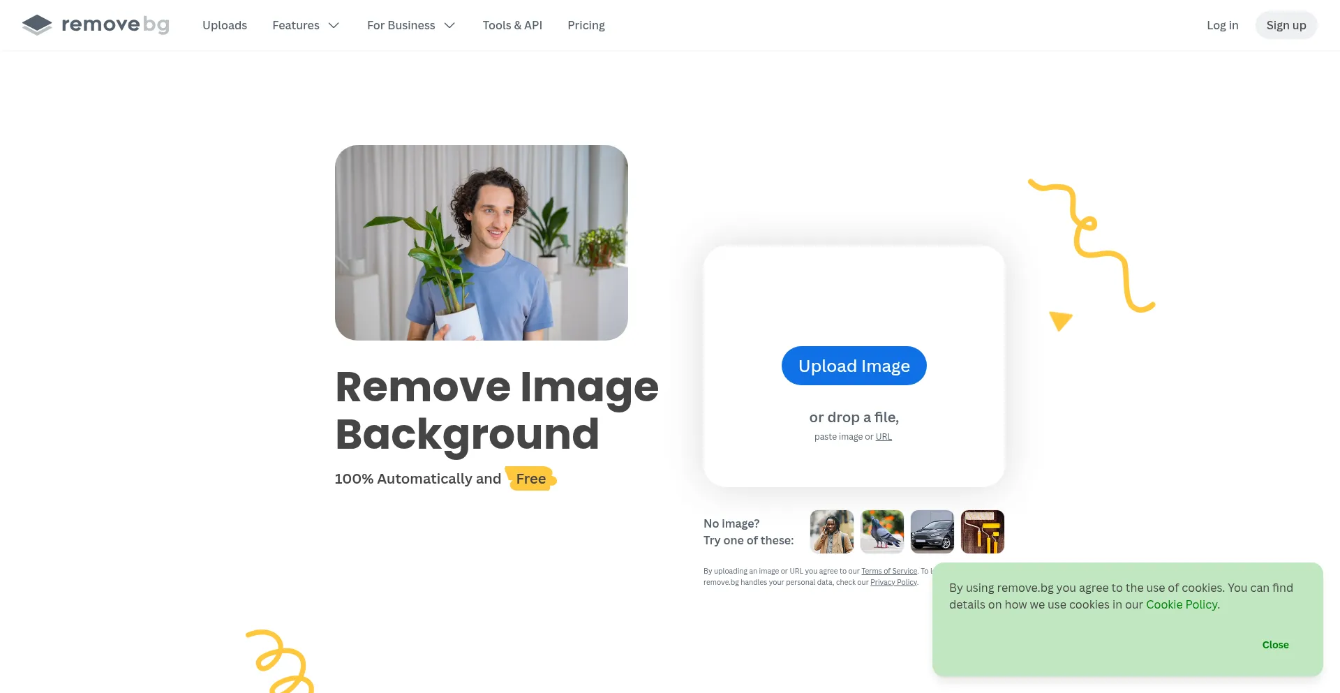 Website screenshot of Remove.bg