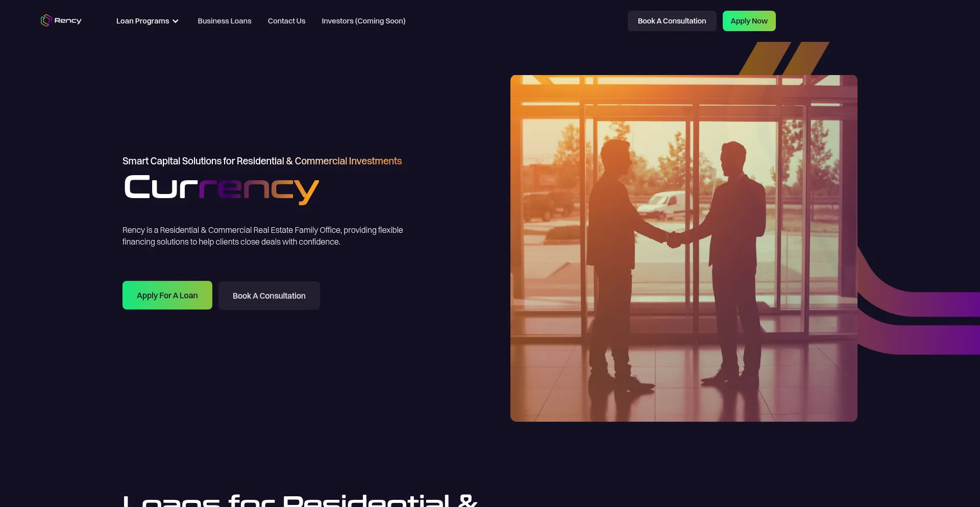 Website screenshot of Rency.com