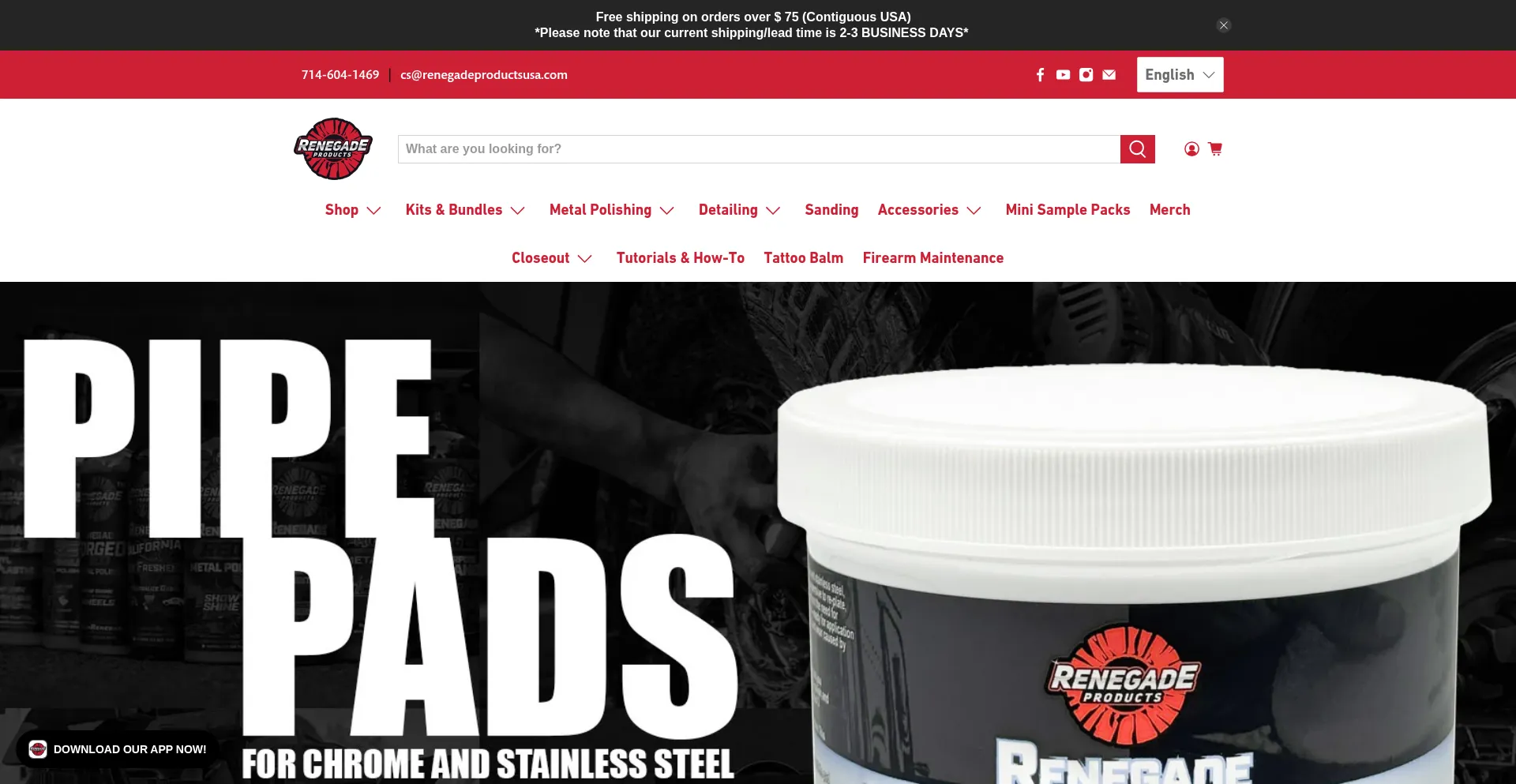 Website screenshot of Renegadeproductsusa.com