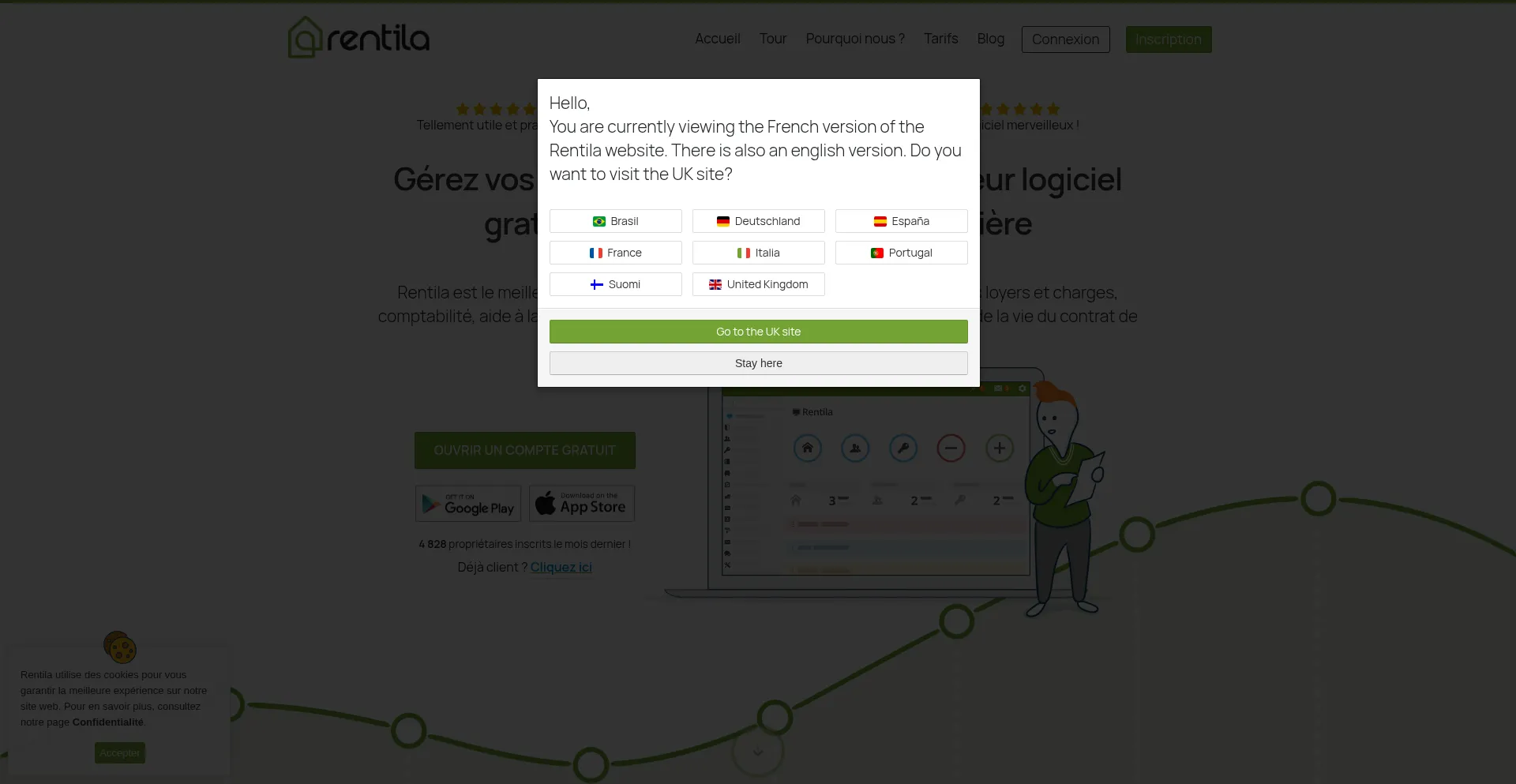 Website screenshot of Rentila.com