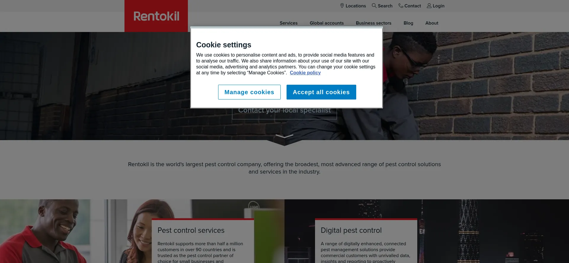 Website screenshot of Rentokil.com