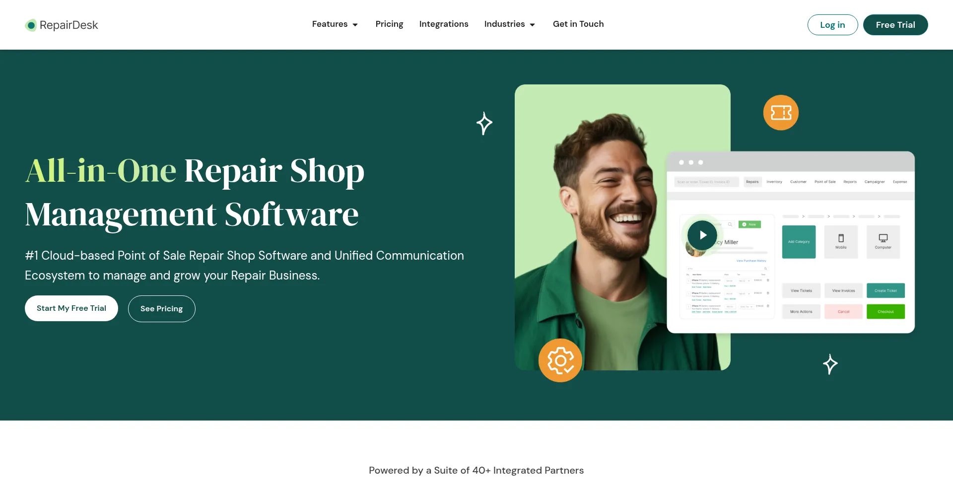 Website screenshot of Repairdesk.co