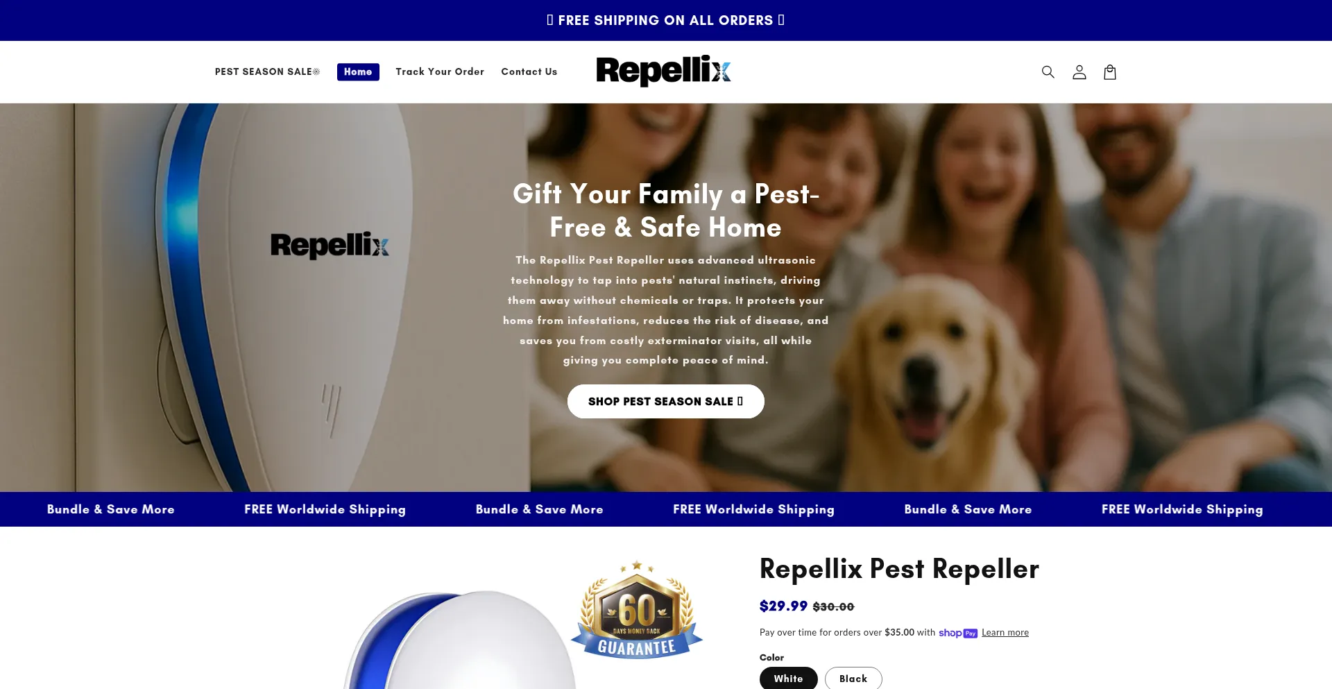 Website screenshot of Repellix.com