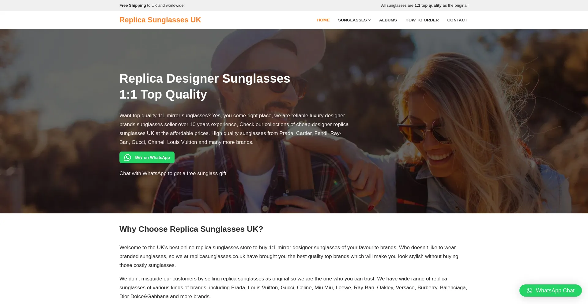 Website screenshot of Replicasunglasses.co.uk